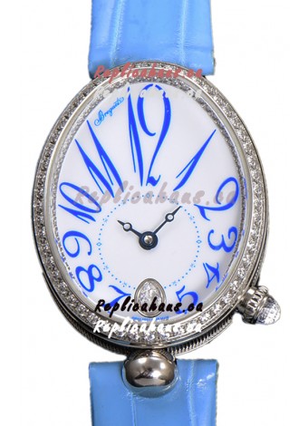 Breguet Reine De Naples Ladies Stainless Steel Blue Leather Swiss 1:1 Edition Replica Watch