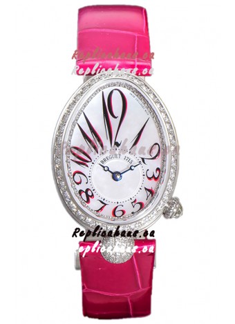 Breguet Reine De Naples Ladies Stainless Steel Pink Leather Swiss 1:1 Edition Replica Watch