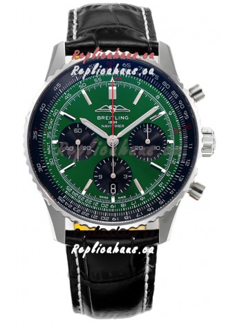 Breitling Navitimer B01 Chronograph 43 Green Dial - 904L Steel Casing 1:1 Mirror Swiss Replica