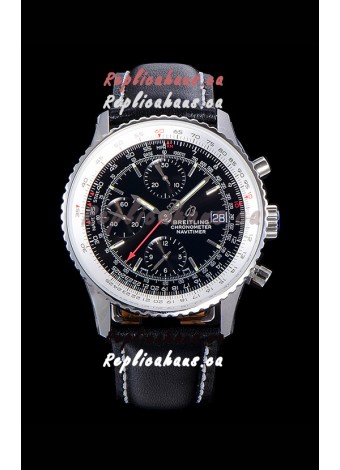 Breitling Navitimer 1 Chronograph 41MM Swiss Watch Black Dial in 904L Steel - Leather Strap
