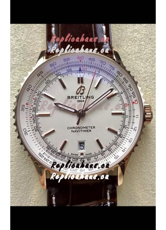 Breitling Navitimer 1 Automatic Swiss Replica Watch in White Dial Rose Gold Casing