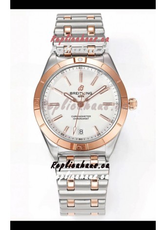 Breitling Chronomat 36MM 2 Tone Rose Gold Casing 1:1 Mirror Replica Watch White Dial