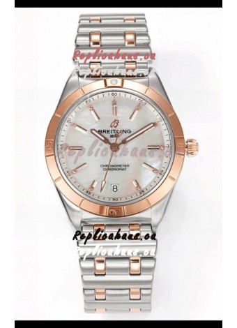 Breitling Chronomat 36MM 2 Tone Rose Gold Casing 1:1 Mirror Replica Watch Pearl Dial