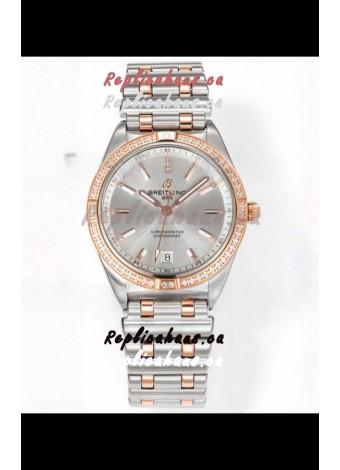 Breitling Chronomat 36MM 2 Tone Rose Gold Casing 1:1 Mirror Replica Watch Steel Dial