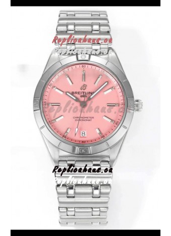 Breitling Chronomat 36MM Stainless Steel Casing 1:1 Mirror Replica Watch Pink Dial
