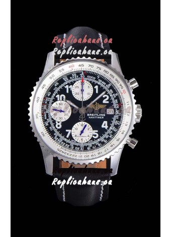Breitling Navitimer Chronograph 41MM Swiss Replica Watch in 904L Steel Casing - Black Leather Strap