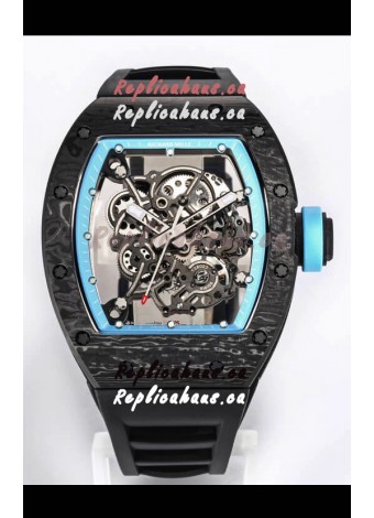 Richard Mille RM055 Black Carbon Casing 1:1 Mirror Replica Watch in Black Strap