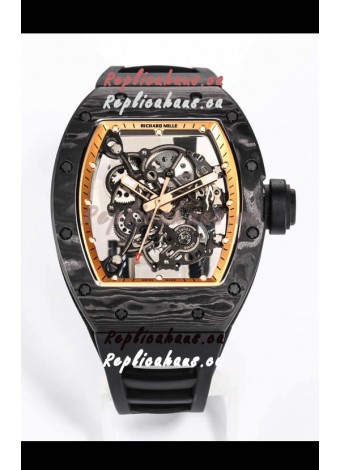 Richard Mille RM055 Black Carbon Casing 1:1 Mirror Replica Watch in Black Strap
