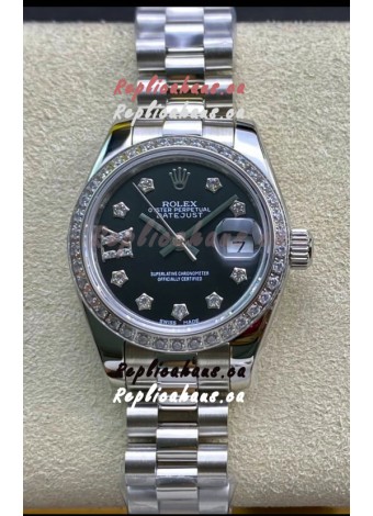 Rolex Datejust 28MM Swiss Replica in 904L Steel in Black Dial - 1:1 Mirror Replica