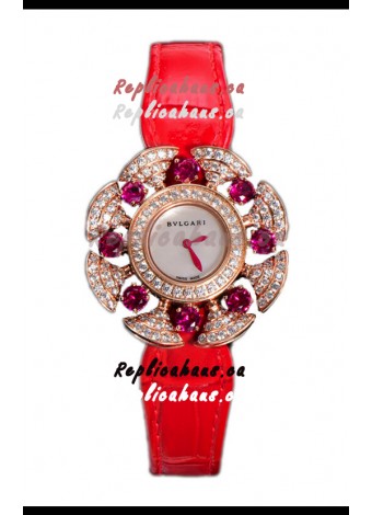 Bvlgari Divas's Dream Edition Watch in Rose Gold Casing - Diamonds Paved Dial Swiss Replica