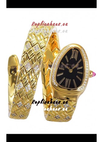 Bvlgari Serpenti Edition Yellow Gold Casing Black Dial Watch in 1:1 Mirror Quality
