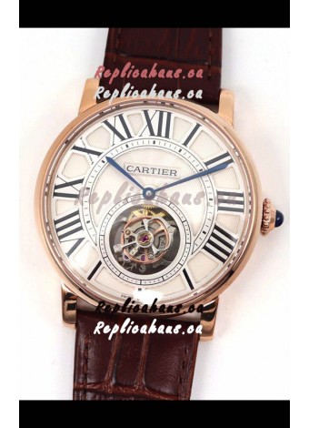 Rotonde De Cartier Flying Tourbillon Swiss Replica Watch in Rose Gold Casing
