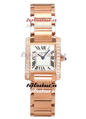 Cartier Tank Francaise Rose Gold Diamonds Bezel Swiss Quartz Replica Watch 25.70MM