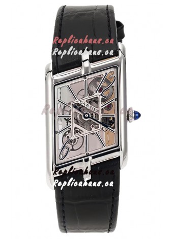 Cartier Tank Asymétrique Stainless Steel Casing Watch in Leather Strap Swiss Replica