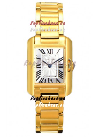 Cartier Tank Anglaise Yellow Gold Watch in Steel Strap Swiss Quartz Watch 30MM