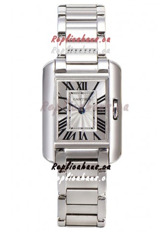 Cartier Tank Anglaise Steel Casing in Steel Strap Swiss Quartz Watch 30MM