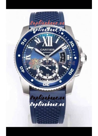 Calibre De Cartier Watch 42MM Blue Dial Steel Case - 1:1 Mirror Replica Watch
