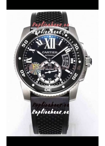 Calibre De Cartier Watch 42MM Black Dial Steel Case - 1:1 Mirror Replica Watch