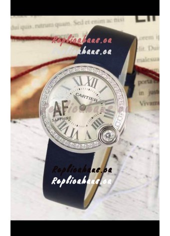 Ballon Blanc De Cartier Swiss Quartz Replica Watch in Steel Casing Fabric Strap 