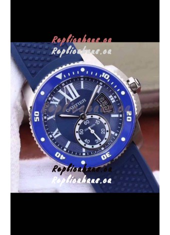 Calibre De Cartier Watch 42MM Blue Dial Steel Case - 1:1 Mirror Replica Watch