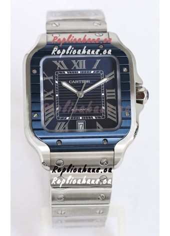 Santos De Cartier 1:1 Blue DLC Bezel Swiss Replica Watch 40MM