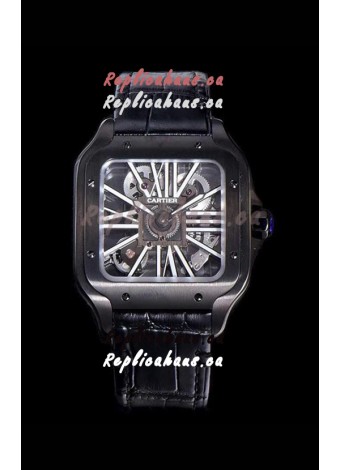 Cartier Santos DUMONT Skeleton Watch in Black DLC Coated Casing Swiss Movement Watch 