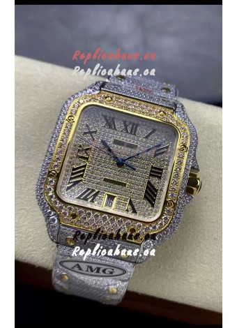 Cartier "Santos De Cartier" 904L Steel Diamonds Roman Dial 1:1 Mirror Replica - 40MM - Genuine Diamonds