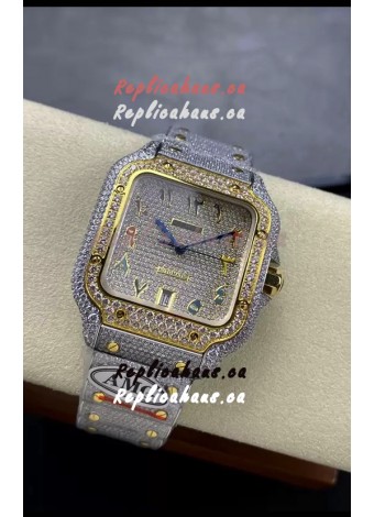 Cartier "Santos De Cartier" 904L Steel Diamonds Colored Arabic Dial 1:1 Mirror Replica - 40MM - Genuine Diamonds