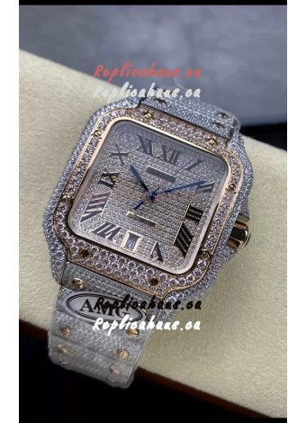 Cartier "Santos De Cartier" 904L Steel Diamonds Roman Dial 1:1 Mirror Replica - 40MM - Genuine Diamonds