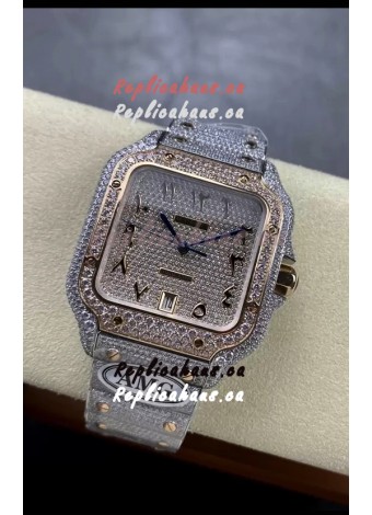 Cartier "Santos De Cartier" 904L Steel Diamonds Arabic Dial 1:1 Mirror Replica - 40MM - Genuine Diamonds