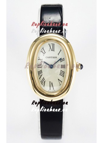 Cartier Baignoire Yellow Gold 1:1 Super Clone Swiss Replica Watch Black Strap