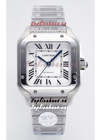Cartier Santos De Cartier 904L Steel White Dial Super Clone Replica 35MM Watch 