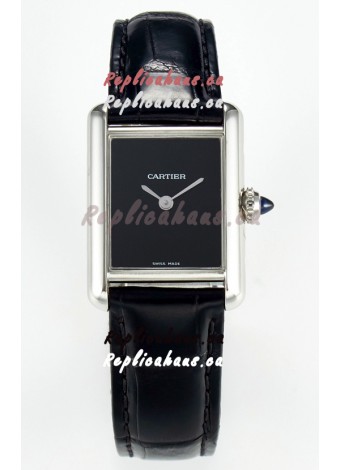 Tank Must Cartier Super Clone Edition 29MM Watch in Steel Casing Black Dial 