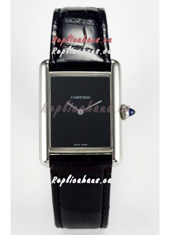 Tank Must Cartier Super Clone Edition 33.7MM Watch in Steel Casing Black Dial 