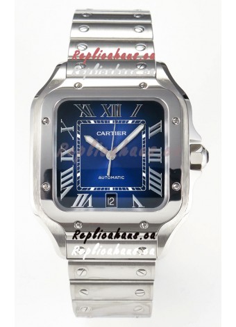 Cartier Santos De Cartier 904L Steel Blue Dial Super Clone Replica 40MM Watch 