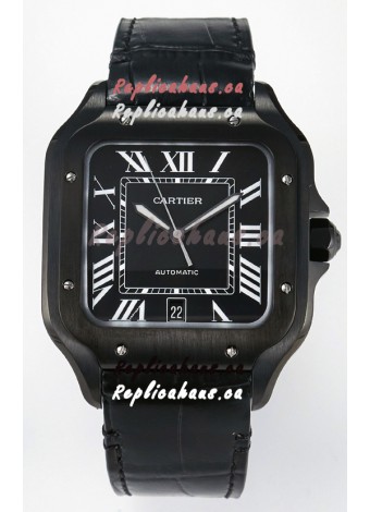 Cartier Santos De Cartier DLC Coating on Steel Black Dial Super Clone Replica 40MM Watch 