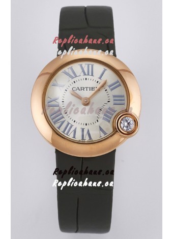 Ballon Blanc De Cartier Super Clone Watch 30MM in Rose Gold Casing Green Strap