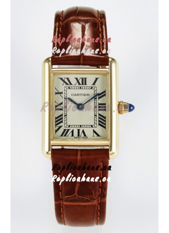 Tank Must Cartier Super Clone Edition 29MM Watch in Yellow Gold Casing 
