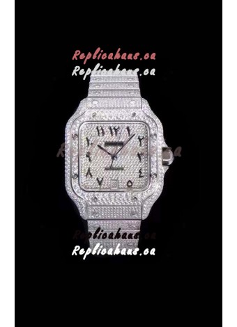Santos De Cartier Swiss Replica Watch with Diamonds Embedded Dial in Steel Casing 40MM
