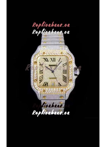 Santos De Cartier Swiss Replica Watch with Diamonds Embedded Dial in Two Tone Casing 40MM