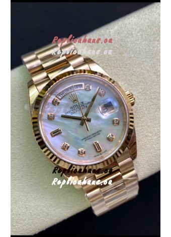 Rolex Day Date 36MM Rose Gold in White Mother of Pearl Dial 1:1 Mirror Replica Watch