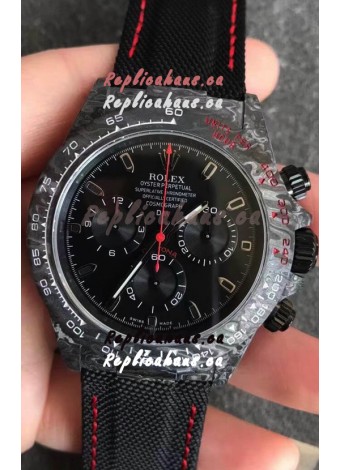 Rolex Daytona DiW Forged Cabon Casing 1:1 Mirror Replica with Nylon Strap - Full Black Dial 