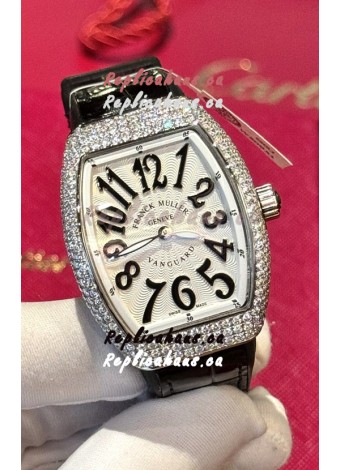 Franck Muller V32 Swiss Quartz Mossanite 1:1 Replica Watch 36MM Black Numerals