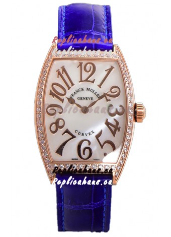 Franck Muller Cintree Curvex Mother of Pearl Dial Watch in Rose Gold Plating - Purple Strap 