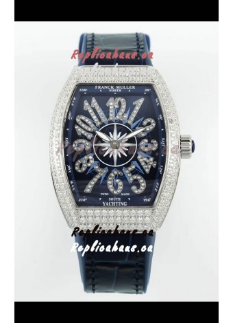 Franck Muller Vanguard V32 Blue Dial - Diamonds Casing Swiss Replica Watch