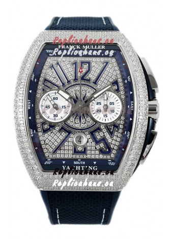 Franck Muller Vanguard V45 Chronograph 904L Steel Diamonds Embedded Dial Swiss Replica