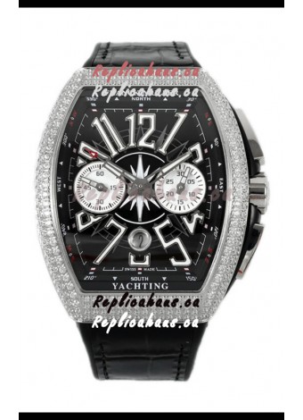 Franck Muller Vanguard V45 Chronograph 904L Steel Black Dial with Diamonds Swiss Watch