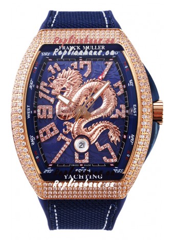 Franck Muller Vanguard Yachting Dragon V45 Blue Dial in Gold Diamonds Bezel Swiss Replica
