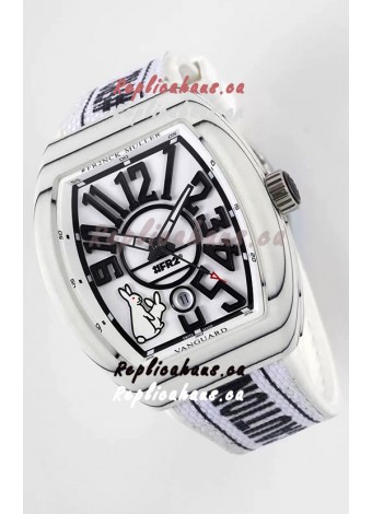 Franck Muller "Fr2nck" Vanguard Rabbit Edition Swiss Replica Watch in White Carbon Casing 
