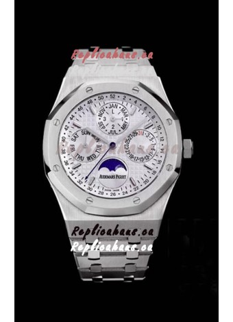 Audemars Piguet Royal Oak Perpetual Calendar Swiss Replica Steel Casing Watch in White Dial 
